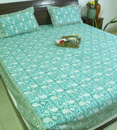 Green Paisley ka Gulistaan Hand Block Bedsheet with 2 Pillow Cover Set - 280TC